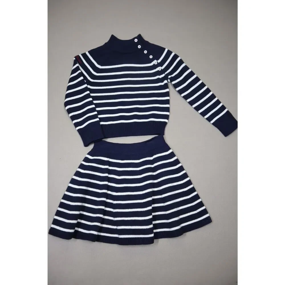 Polo Ralph Lauren Girls Two-Piece Nautical Striped Sweater and Skirt Set Size 6‎